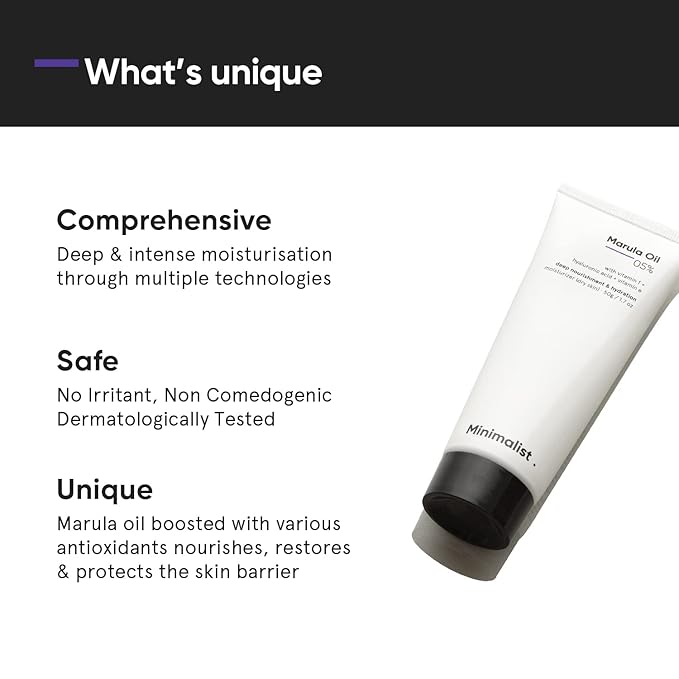 Minimalist Face Moisturizer for Dry Skin | 5% Marula Oil | With Hyaluronic Acid For Deep Nourishment & Hydration | Face Hydrating Moisturizer | For Women & Men | 1.7 Oz / 50 gm
