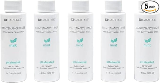 CariFree Maintenance Rinse, Mint Flavored, Travel Size for On-The-Go Convenience, Anti-Cavity & Fluoride Mouthwash, Xylitol, Alcohol-Free, Neutralizes pH, Dentist Recommended (Pack of 5)