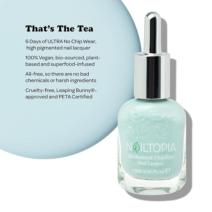Nailtopia - Plant-Based Chip Free Nail Lacquer - Non Toxic, Bio-Sourced, Long-Lasting, Strengthening Polish - That's The Tea (Icy Blue) - 0.41oz