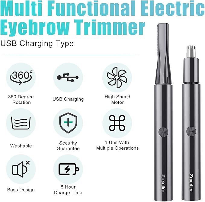 9-in-1 Precision Trimmer Kit: Eyebrow Trimmer,Electric Eyebrow Razor, Nose Trimmer, Grooming Scissors, Tweezers & Brush | All-in-One Grooming Tool
