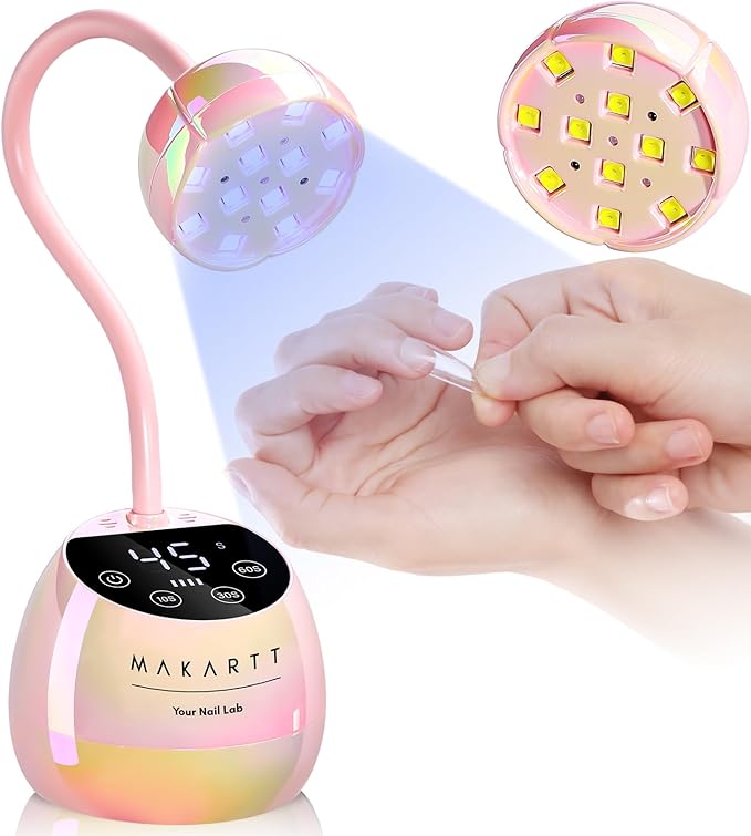 Makartt UV LED Nail Lamp - Gooseneck UV Light for Nails Cordless Rechargeable USB 39W Dryer LED Lamp with Auto Sensor 4 Timer Settings Fast Curing for Nail Art Polish (Glazed Pink)