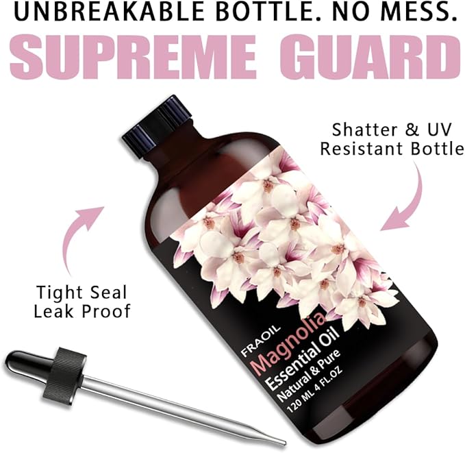 Magnolia Essential Oil, Magnolia Oil 4 Fl Oz 120ML for Diffuser Humidifier Yoga Cleaning DIY Candle Soap Making Perfume Gift for Women Essential Oils