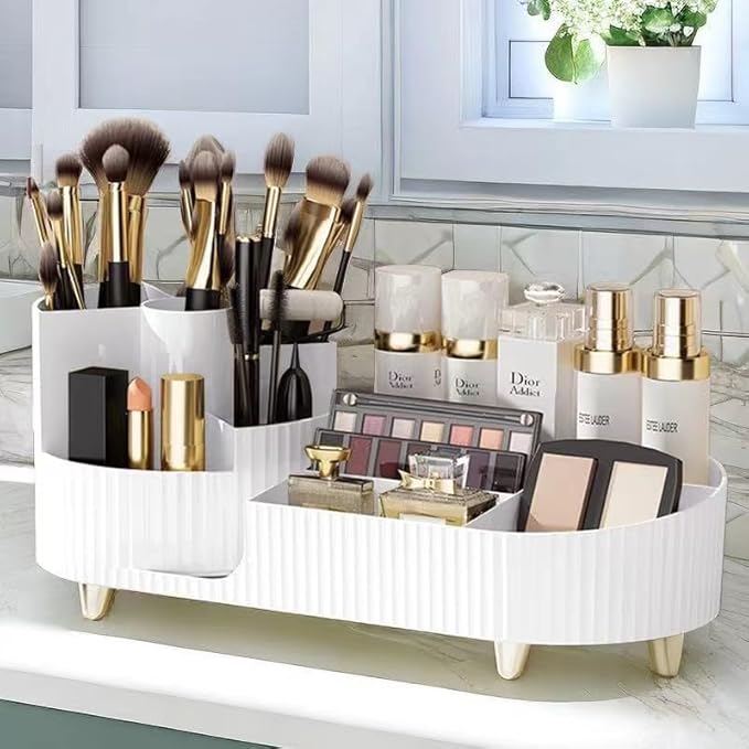 Rotating Large Capacity Cosmetic Display Case,Bathroom Counter Organizer Countertop Storage,Cosmetics Skincare Shelf Organizer (White)