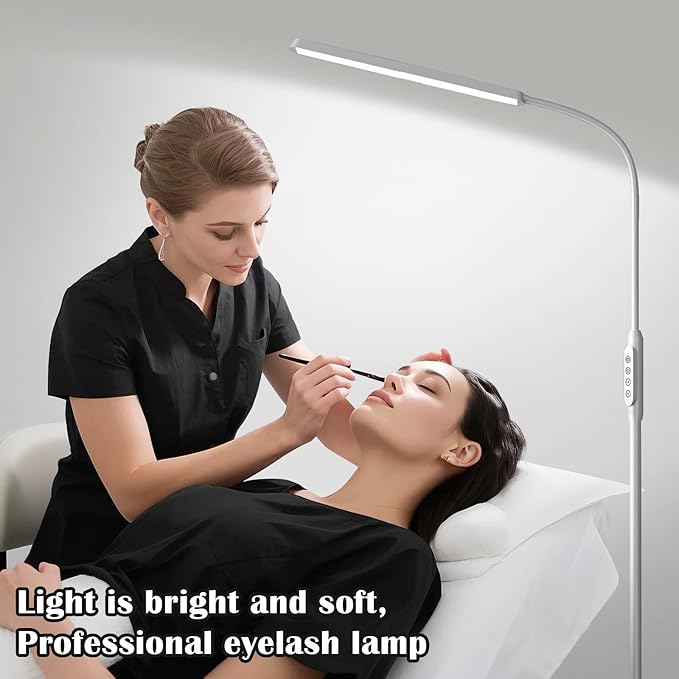 Bright LED Floor Lamps Touch and Remote Dimming for Eyelash Extension Tattoo Manicure Craft Drawing Makeup Living Room Bedroom Office Adjustable Gooseneck Standing Reading Lights esthetician lash lamp
