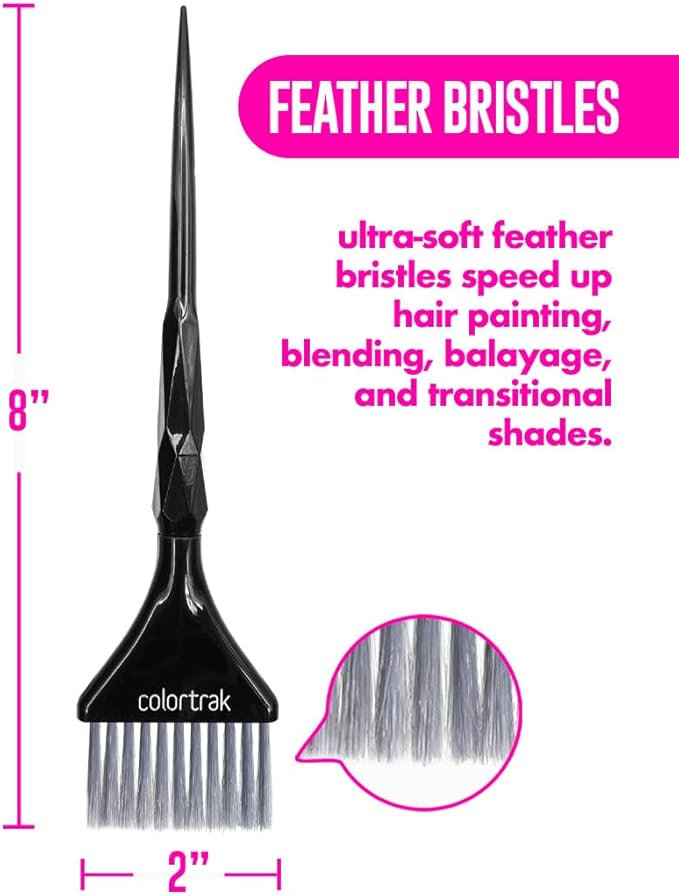 Colortrak Black Diamond Color Brushes, Gem Cut Handles for a Firm Slip-Resistant Hold with Tapered Ends for Sectioning - 1 Firm Brush and 1 Feather Brush