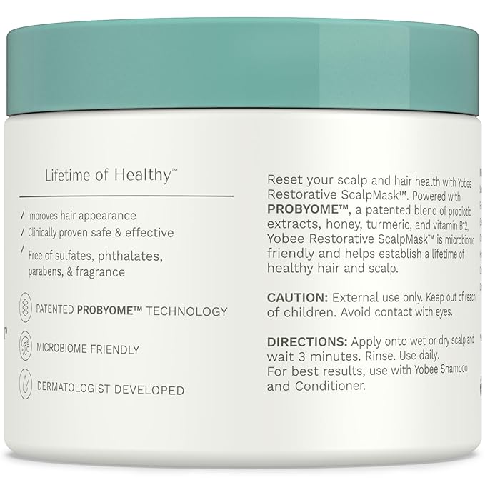 Yobee Restorative Scalp Mask - Dry Scalp Treatment Hair Mask - Probiotic Extracts, Organic Honey, Turmeric, Vitamin B12 - Natural Dry, Itchy, Sensitive Scalp and Dandruff Relief - for Adults, 4 fl oz
