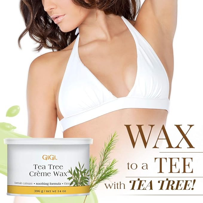 GiGi Tea Tree Crème Wax - Soothing Hair Removal Wax for Sensitive Skin, Soft Wax for Face & Body, Calming Formula with Tea Tree Oil, 14 oz