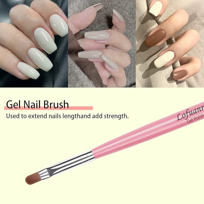 Nail Art Brushes Set Lofuanna 6Pcs Nail Tips Art Design Tools with Poly Extension Gel Brush, Nail Polish Brush, Carved Brush, Art Liner Brush and Dotting Pen, Acrylic Nail Brushes, Painting Drawing