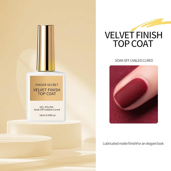 18ml/0.60floz Luxury Velvet Finish Matte Top Coat - Ultra-Smooth Gel Nail Polish Sealant with Golden-Grade Shine Lock, Matte Nail Art Essential for Salon-Quality DIY at Home.