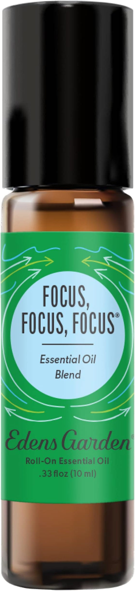 Edens Garden Focus, Focus, Focus Essential Oil Roll-On Blend- 100% Pure Premium Grade, Natural, Therapeutic, Aromatherapy, Kid & Skin Safe, The Best for Comfort, Tension Pre-Diluted 10 ml (.33 fl oz)