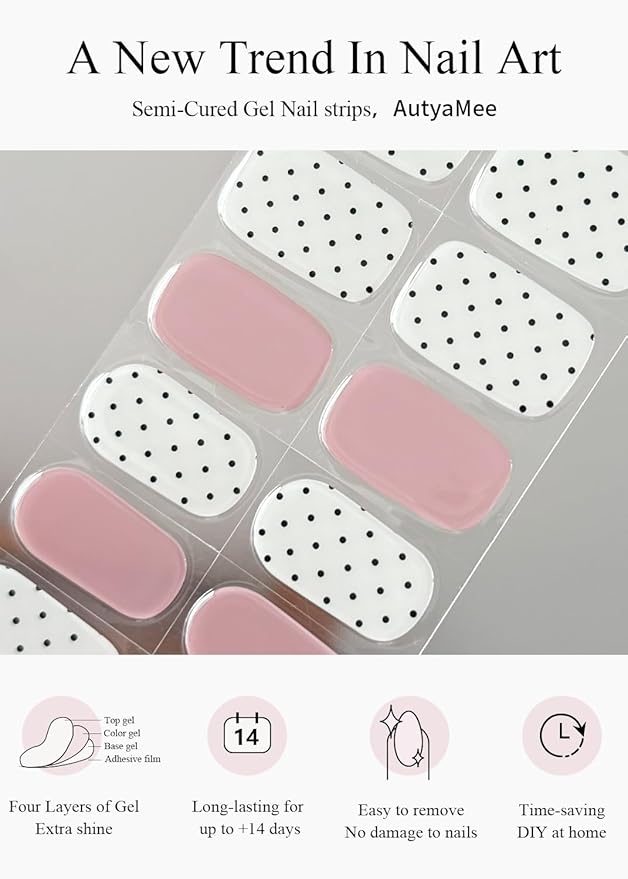 Semi Cured Gel Nail Strips (Polka Dot), Jelly Nude Brown, 20 Pcs Gel Nail Wraps, Stickers, Salon Quality, Long Lasting, Works with Any Lamps
