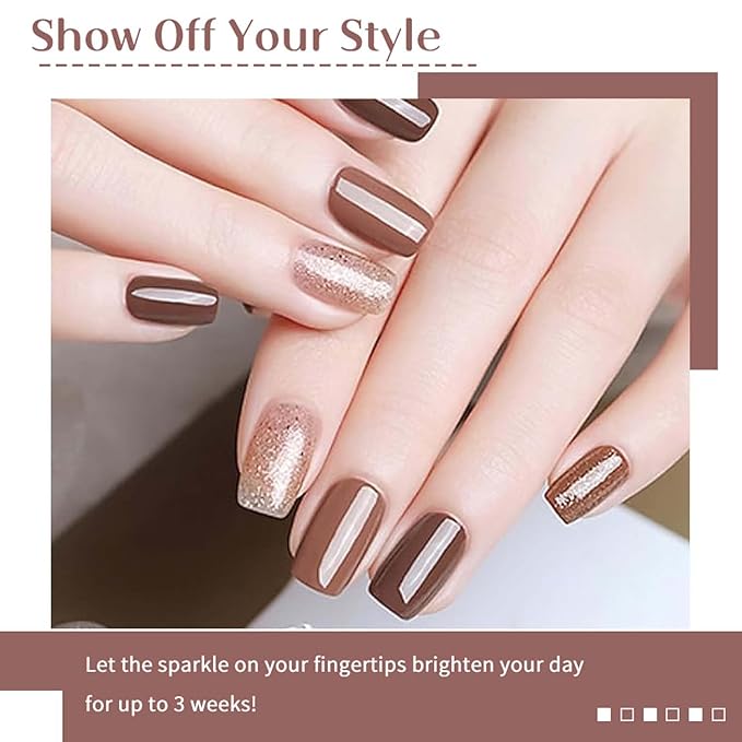 JR 9 Colors 0.5oz Brown Gel Nail Polish Set Bow Bottle Design Nude Gel Polish Kit UV LED Soak Off Polish Home DIY Gift Fall Gel Polish Series