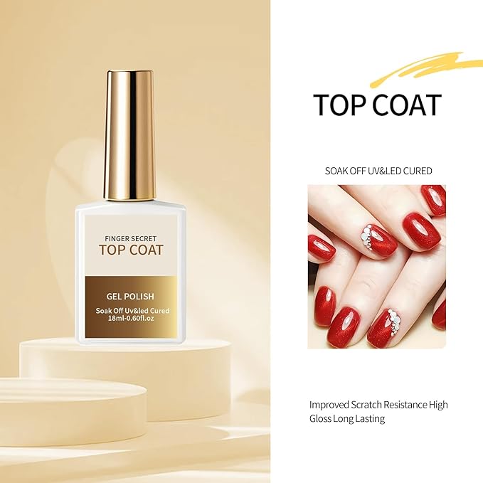 18ml/0.60floz Top Coat for Gel Nail Polish,Quick Dry Clear Nail Polish,Nail Supplies for DIY in Salon or Home Use.