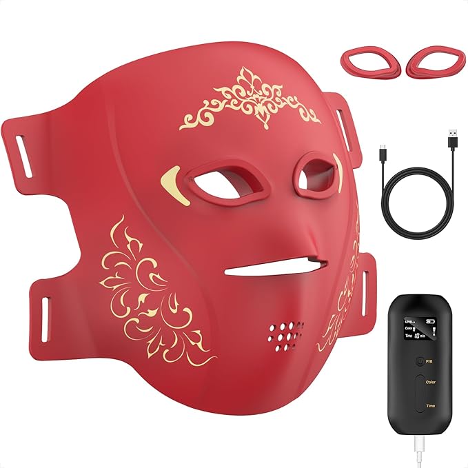 TASNEEM Red Light Therapy for Face, 3D Red Light Therapy Face Mask with 328 LEDs for Full-face Wrinkles & Acne, Red & Blue Infrared LED Light Therapy Mask with 3 Modes, FDA-Cleared, Remote Control