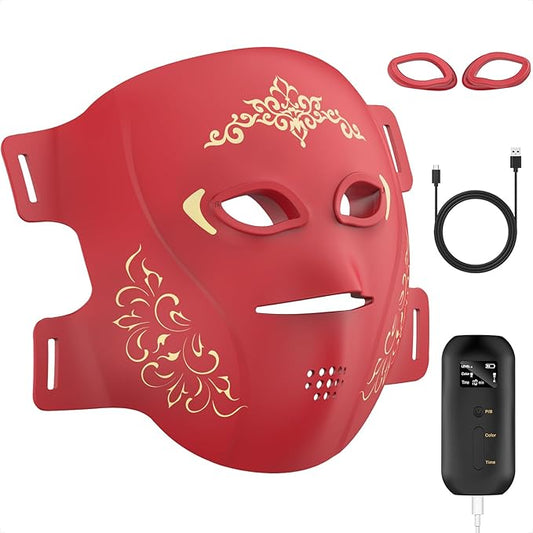 TASNEEM Red Light Therapy for Face, 3D Red Light Therapy Face Mask with 328 LEDs for Full-face Wrinkles & Acne, Red & Blue Infrared LED Light Therapy Mask with 3 Modes, FDA-Cleared, Remote Control
