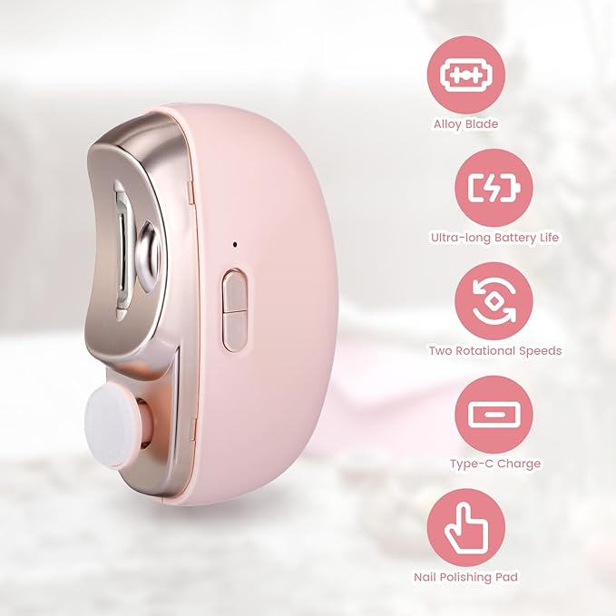 3 in 1 Electric Nail Clipper for Seniors, Baby Nail Trimmer Electric Automatic Trimmer, Safe Electric Toenail Clippers Nail File Tools for Adult, Manicure Kit Grinder with Polishing(Pink)