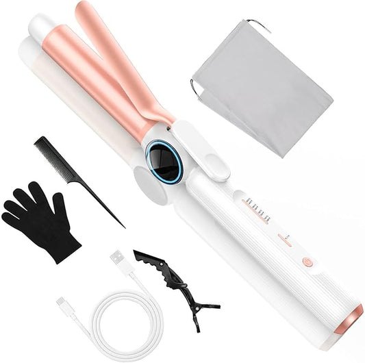 Cordless Curling Iron 9000 mAhUSB Rechargeable, 4 Temps Setting Cordless Hair Curlers, 280°F-400°F Travel Cordless Curling Wand, Wireless Ceramic Hair Styling Tools Hot Rollers Hair Curlers