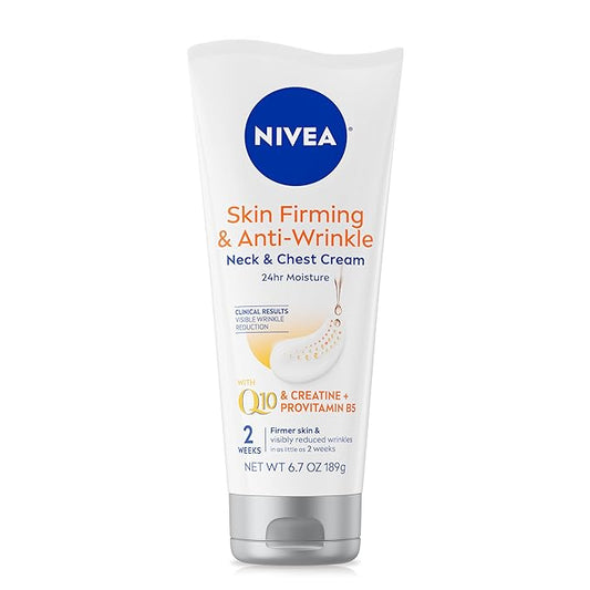 Nivea Skin Firming and Anti Wrinkle Neck and Chest Cream with Q10, Creatine and Provitamin B5, Skin Firming Body Cream Reduces the Look of Fine Lines and Wrinkles, 6.7 Oz Tube