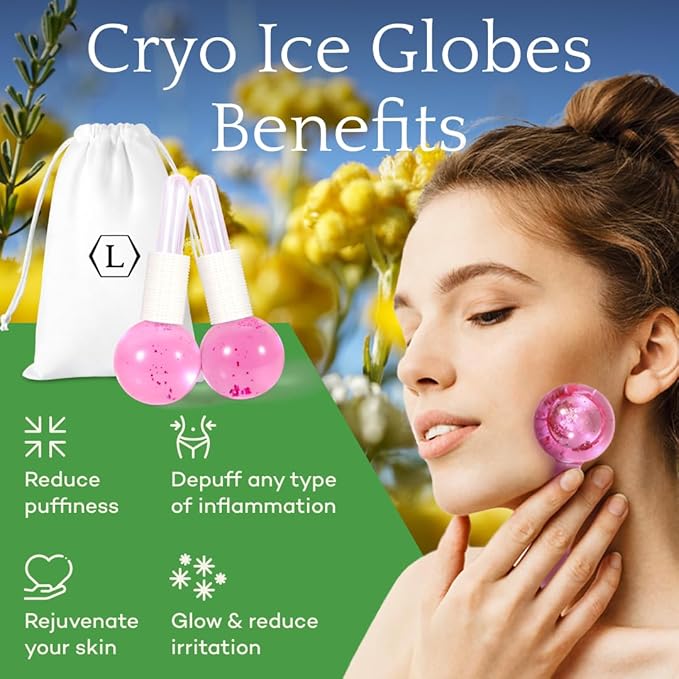 LUONKOS Ice Globes for Face - Pink, Set of 2 - Reusable Glass Gua Sha Facial Tools & Lymphatic Drainage Massager - Skincare Tools for Puffiness & Dark Circles