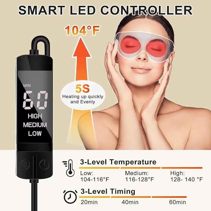 KOVNLO Heated Eye Mask, Washable USB Electric Moist Heat Warm Compress for Eyes, Eye mask with Flaxseed for Dry Eyes, Blepharitis, Chalazion, MGD, Stye Eye Treatment