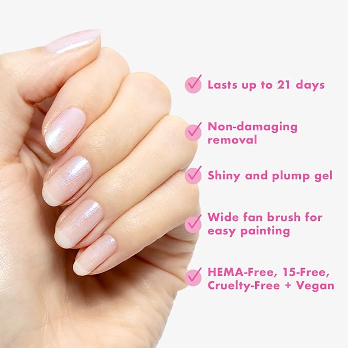 Olive & June Gel Polish | UV LED Nail Lamp Needed | Long Lasting Formula | Up to 21 Days of Wear | Damage-Free Removal |Salon-Quality Manicure at Home | Pink Goldfish | Pink Iridescent