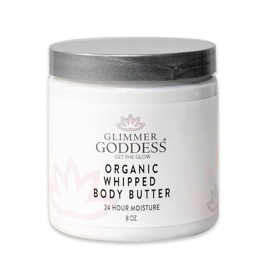 Glimmer Goddess Organic Whipped Body Butter for Women - Moisturizer Cream with Shea & Cocoa Butter, Almonds & Coconut Oil - Mango Vanilla, 8oz