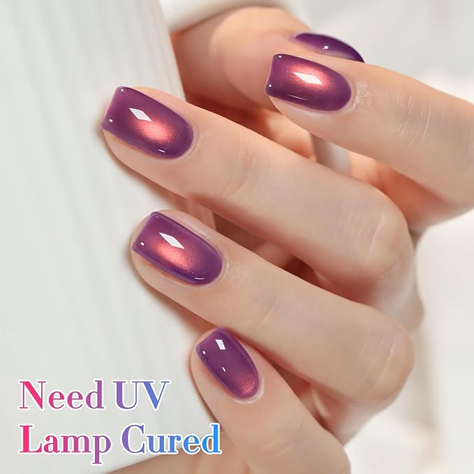 Double Rhythm 0.5 OZ Cat Eye Gel Polish with Magnet 15ML Holographic Glitter Shimmer Translucent Jelly Color Magnetic Nail Polish Salon DIY at Home (Drak Purple-MC1248)