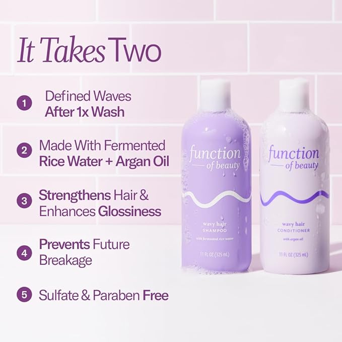 Function of Beauty Wavy Hair Shampoo & Conditioner Set - Sulfate-Free Shampoo & Conditioner Duo for Natural Wavy Texture - Lightweight, Anti-Frizz, Strengthening & Hydrating - Hair Care Products