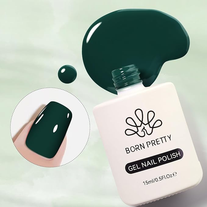 Born Pretty Christmas Dark Green Gel Nail Polish Forest Green Color Fall Winter Gel Polish Nail Art Design Manicure Salon DIY Home 15ml