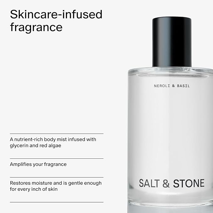 Salt & Stone Body Mist, Neroli & Basil Scent, Skincare Infused Hair & Body Spray for Women and Men, Hydrating Fragrance with Glycerin and Red Algae, Vegan, Cruelty Free, 3.4 fl oz
