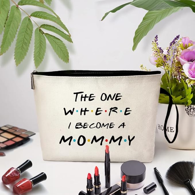 The One Where I Become a Mommy Funny New Mommy Cosmetic Bag, for Travel Toiletry Zipper Storage Pouch Makeup Bag, Baby Shower Presents, Congratulations Gifts for First Time Mom, Pregnancy Gifts