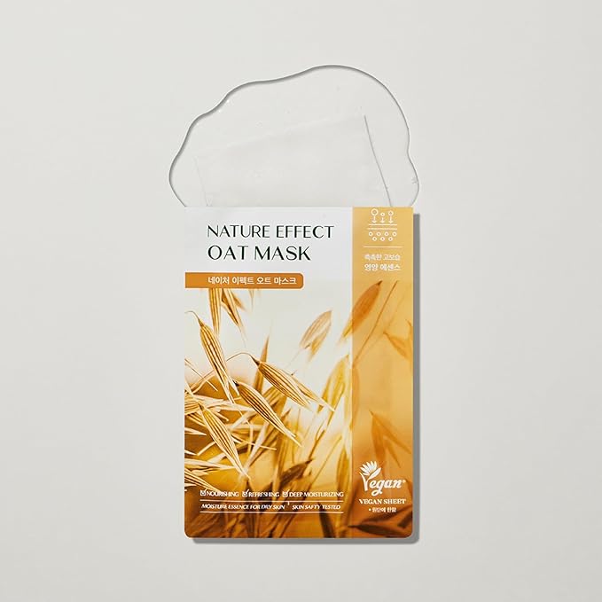 LEADERS Nature Effect Oat Mask - Hydrating & Soothing Face Mask for Dry, Irritated Skin | Nourishes, Soothes, Dryness with Oat Extract | Serum Content, Vegan Certified - 10 Sheets