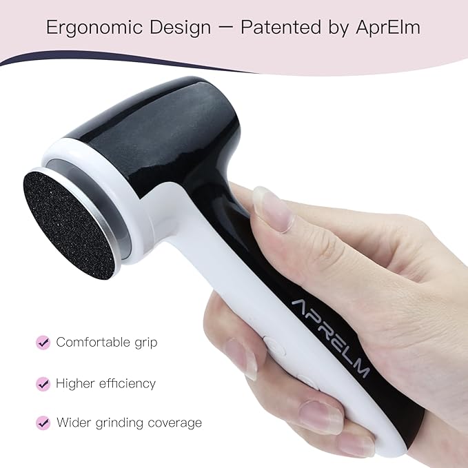 AprElm-E7 Rechargeable Electric Foot Callus Remover with 3-Sizes 120Pcs Sandpaper Discs, Professional 1000RPM 3-Speed Control Electric Foot File (Black)