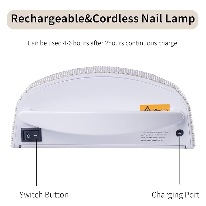 48W Cordless UV LED Nail Lamp,Rechargeable Gel Nail Dryer with Handle Nail Art Manicure Tools for Home and Salon (Pearl Diamond)