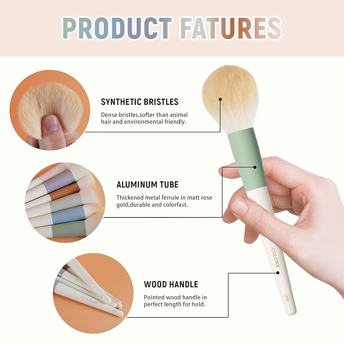 Colorful Series 18-Pcs Makeup Brush Set with Soft, Cruelty-Free Synthetic Bristles, Wooden Matte Handles, 2 Latex-Free Makeup Sponges & Travel Storage Bag – Face & Eye Brushes for Makeup