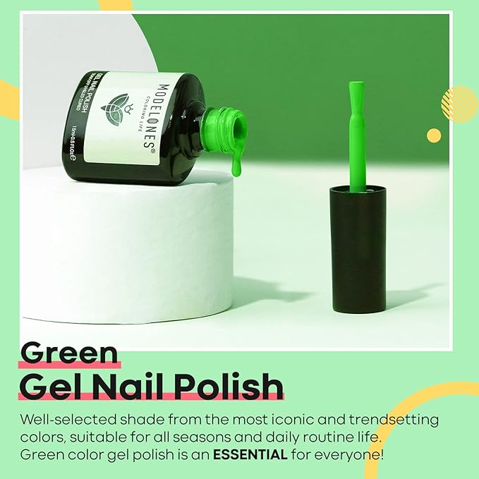 modelones Green Gel Nail Polish, 1 Pcs 15 ML Bright Green Summer Gel Polish Soak Off U V LED Spring Nail Polish Nail Art Starter Manicure Salon DIY at Home