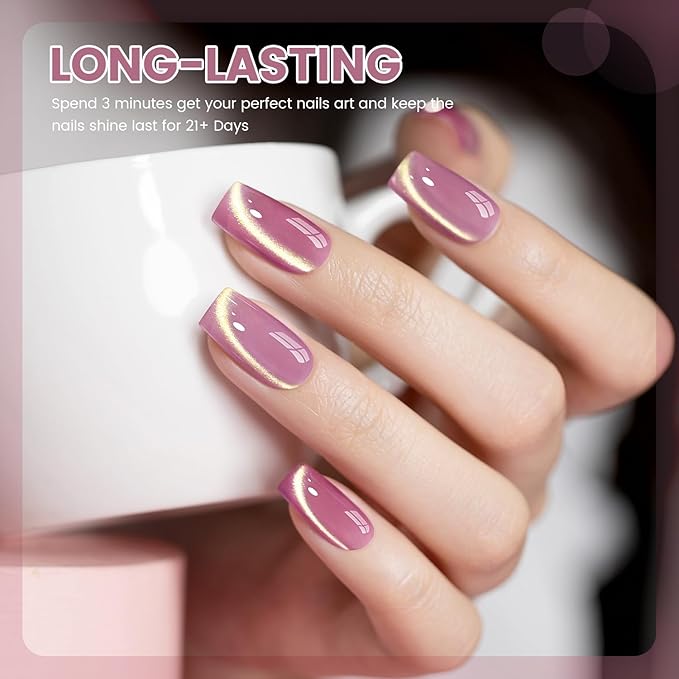 RARJSM Jelly Nude Gold Glitter Cat Eye Gel Nail Polish Set 6Pcs Sheer Pink Light Purple Champagne Mavue Brown Diamond Cateye Gelpolish with Magnetic Stick UV LED Curing Require Home Salon Nail Design