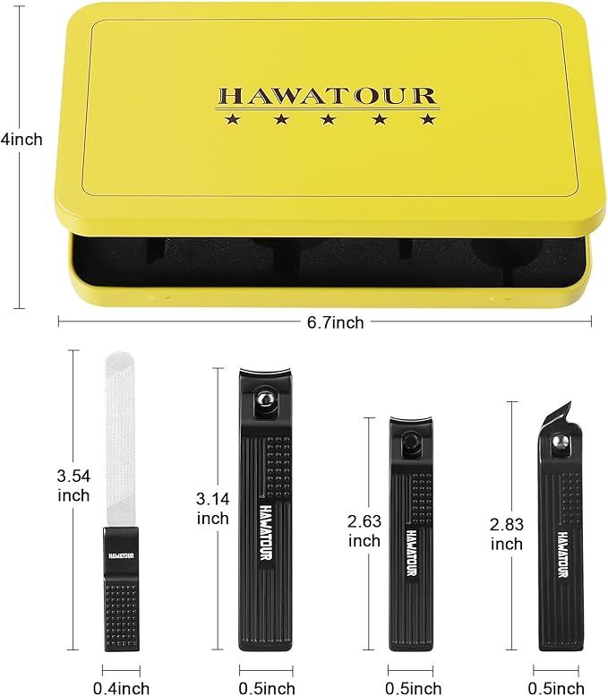HAWATOUR Manicure Set Pedicure Kit, Heavy Duty Zinc Alloy Stainless Steel Fingernail Clippers Toenail Clippers Nail File with Tin Case, Premium Manicure Tools for Nail Care, Black