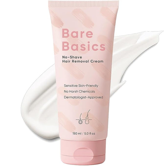 Bare Basics Hair Removal Cream, No Shave Hair Remover for Women, Works in 5 Minutes for Sensitive Skin, Gentle Formula with Vitamin E & Vitamin B5, Moisturizer and Nurtures Skin, 150ML/5.29FL OZ (1)