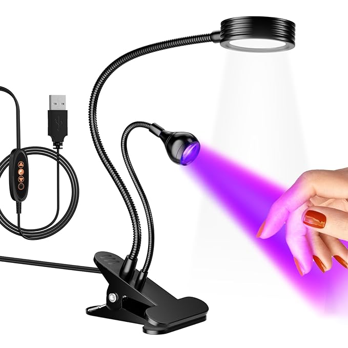 AORAEM LED Nail Lamp Double-Headed U V LED Light Quicky-Dry Nail Manicure Dryer Curing Light with Portable Gooseneck and Clamp Flash Cure U V Light for Gel Nails Professional Home DIY Salon Black