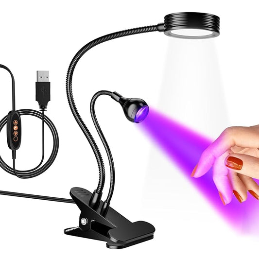 AORAEM LED Nail Lamp Double-Headed U V LED Light Quicky-Dry Nail Manicure Dryer Curing Light with Portable Gooseneck and Clamp Flash Cure U V Light for Gel Nails Professional Home DIY Salon Black