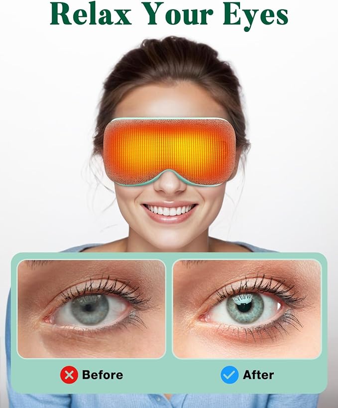 Heated Eye Mask for Dry Eyes, Cordless Warm Compress for Eyes, Light Blocking Eye Heating Pad, Styes, Sleep, Cover Washable, Rechargeable, Light Blue