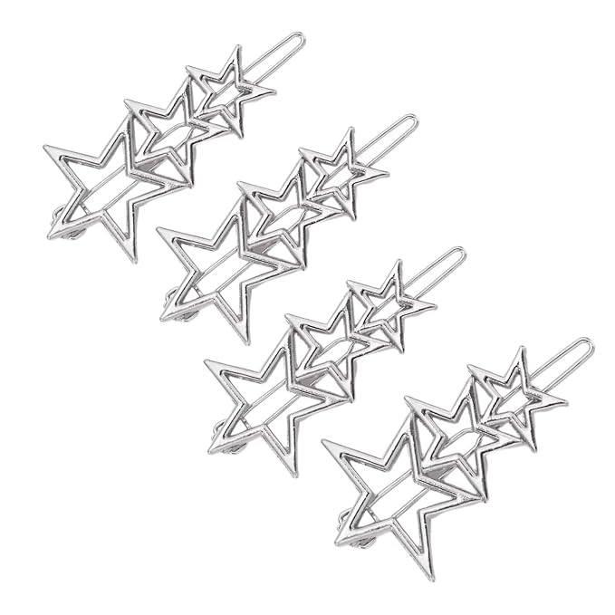 4Pcs Silver Hollow Star Hairpin Alloy Barrettes Hair Clips Hair Bangs Clip Hair Accessories For Woman Girls,Beauty and Personal Care