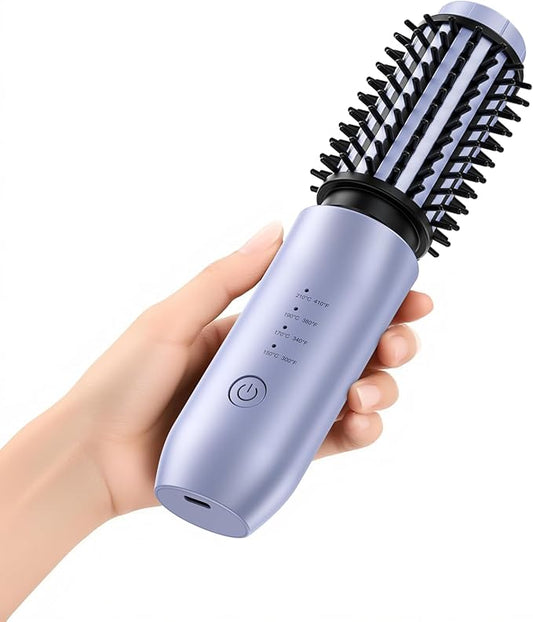 CARESKY® Cordless Curling Iron Brush, 1.5 Inch Mini Travel Hair Curler with 200 Million Negative Ions, Portable Heated Round Straightener Brush Rechargeable for Curl, Touch-Up, De-Frizz, Styling