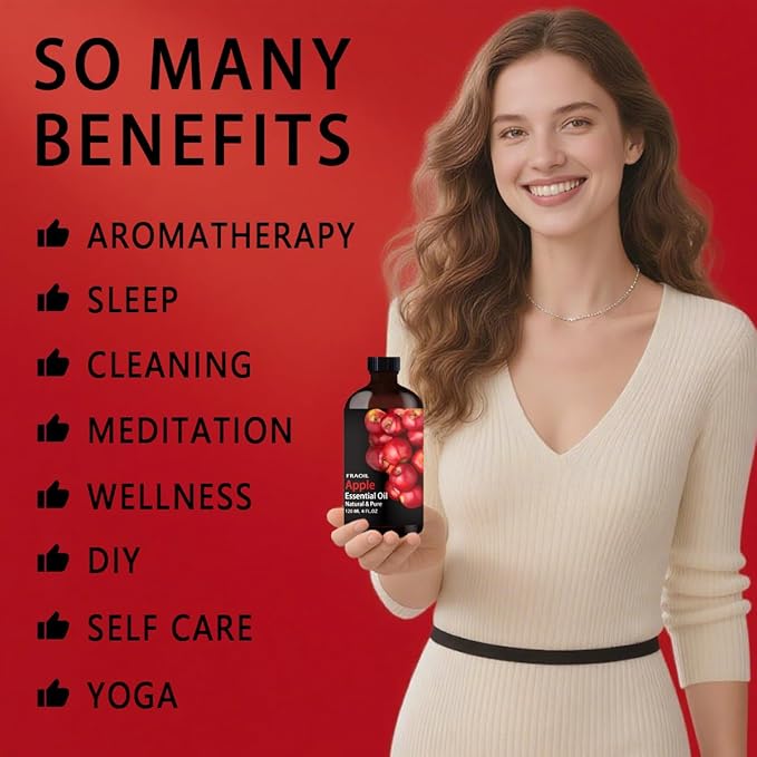 Apple Essential Oil, Apple Oil 4 Fl Oz 120ML for Diffuser Humidifier Yoga Cleaning DIY Candle Soap Making Perfume Gift for Women Essential Oils