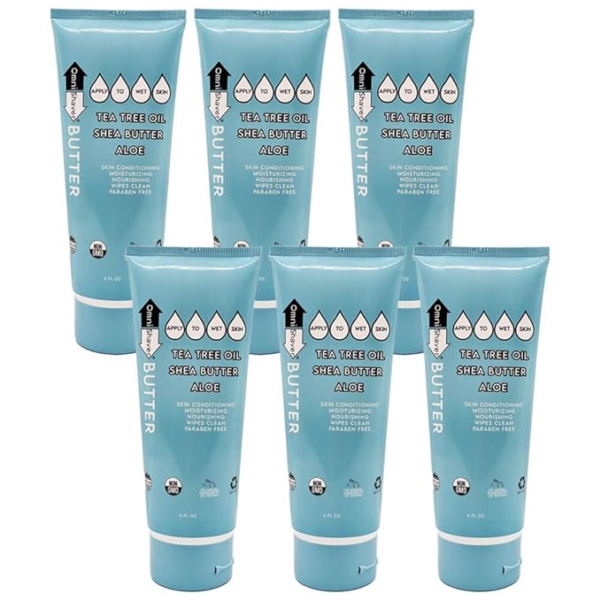 OmniShaver Shave Butter – Moisturizing Shaving Cream for Men & Women | Sensitive Skin Formula | Travel Size 6 oz | Aloe, Tea Tree & Shea Butter - Pack of 6