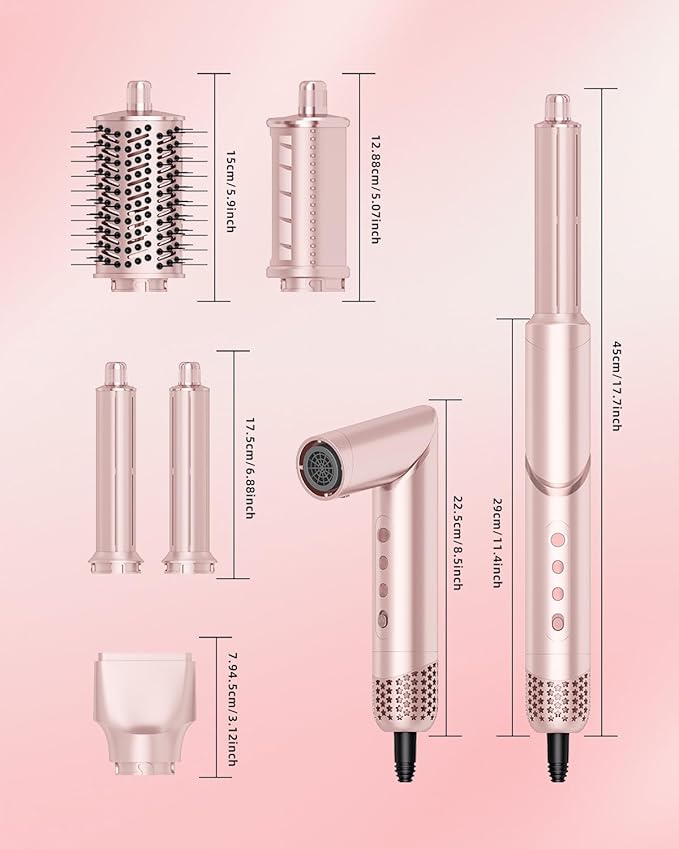 RUCHA 5 in 1 Hot Air Styler, 110,000 RPM High Speed Blow Dryer Brush, Foldable air Curler for Hair, Negative Ion Hot Air Bursh for Frizz-Free Styling Fast Drying Curling Straightening Volumizing