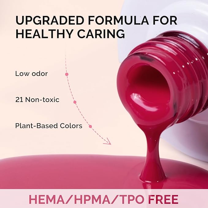 MelodySusie Fleurwee Plant Based Gel Nail Polish, Hema Free Raspberry Red Nail Polish, Soak Off UV LED Gel Polish Gift for Women 21 Non Toxic Long Lasting Nail Art Manicure Salon DIY at Home P22