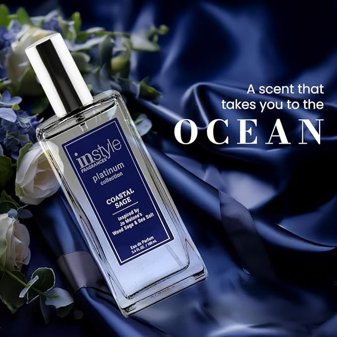 Instyle Fragrances, Platinum Collection, Coastal Sage, Inspired by Jo Malone’s Wood Sage & Sea Salt, Unisex Eau de Parfum, CLEAN, Vegan, Paraben-Free, Never Tested on Animals, 3.4 Fluid Ounces