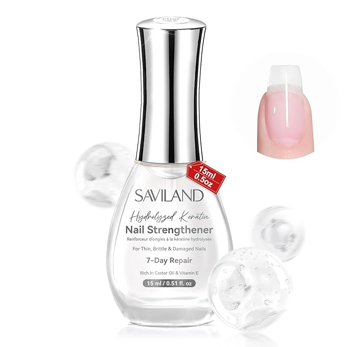 SAVILAND Nail Strengthener: Clear Air Fast Dry Nail Growth for Damaged Nails Transparent Neutral Nail Polish Strengthening Repair Weak & Thin Nails Treatment with Castor Oil Vitamin E 15ml Women Gift